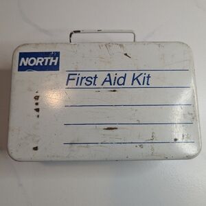 Vintage North First Aid Kit Metal Wall Mountable Box with all Contents 1980s